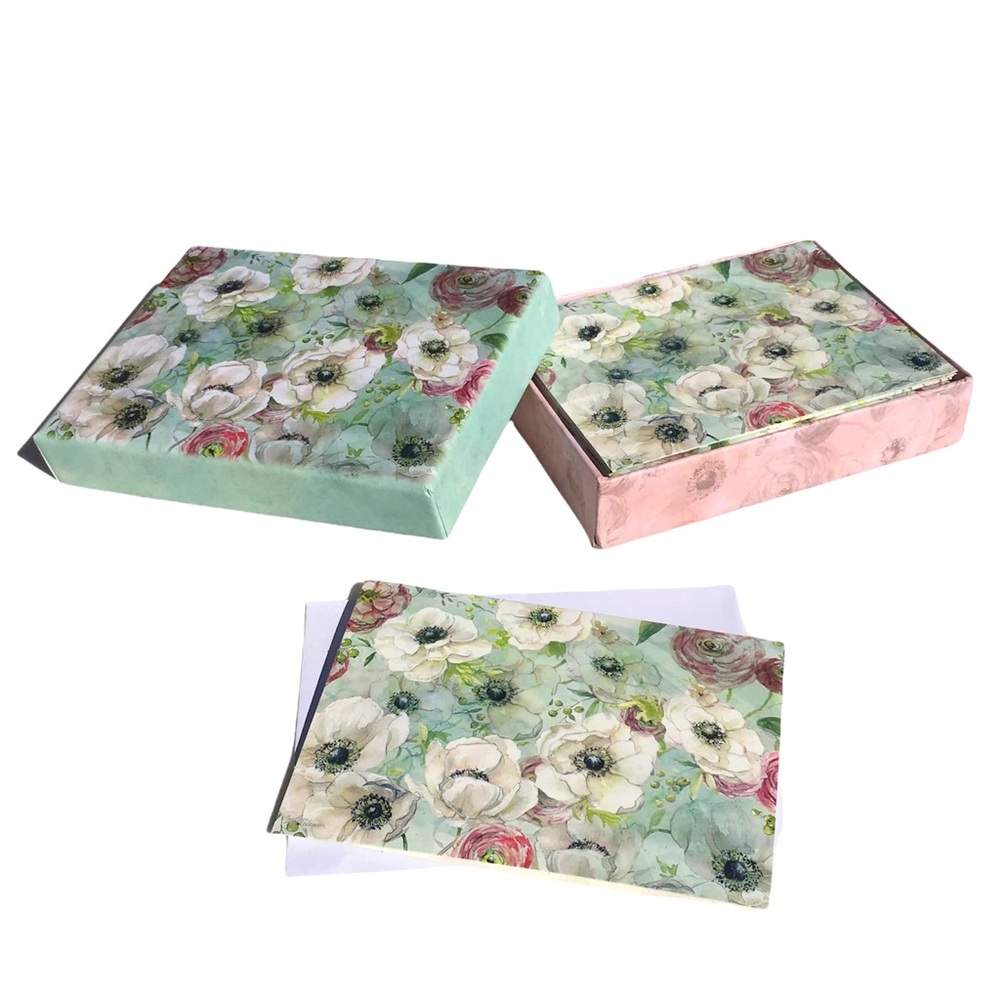 Crown Point Graphics Mauve & Sage Florals Note Cards (FNC91277), Boxed Set of 15